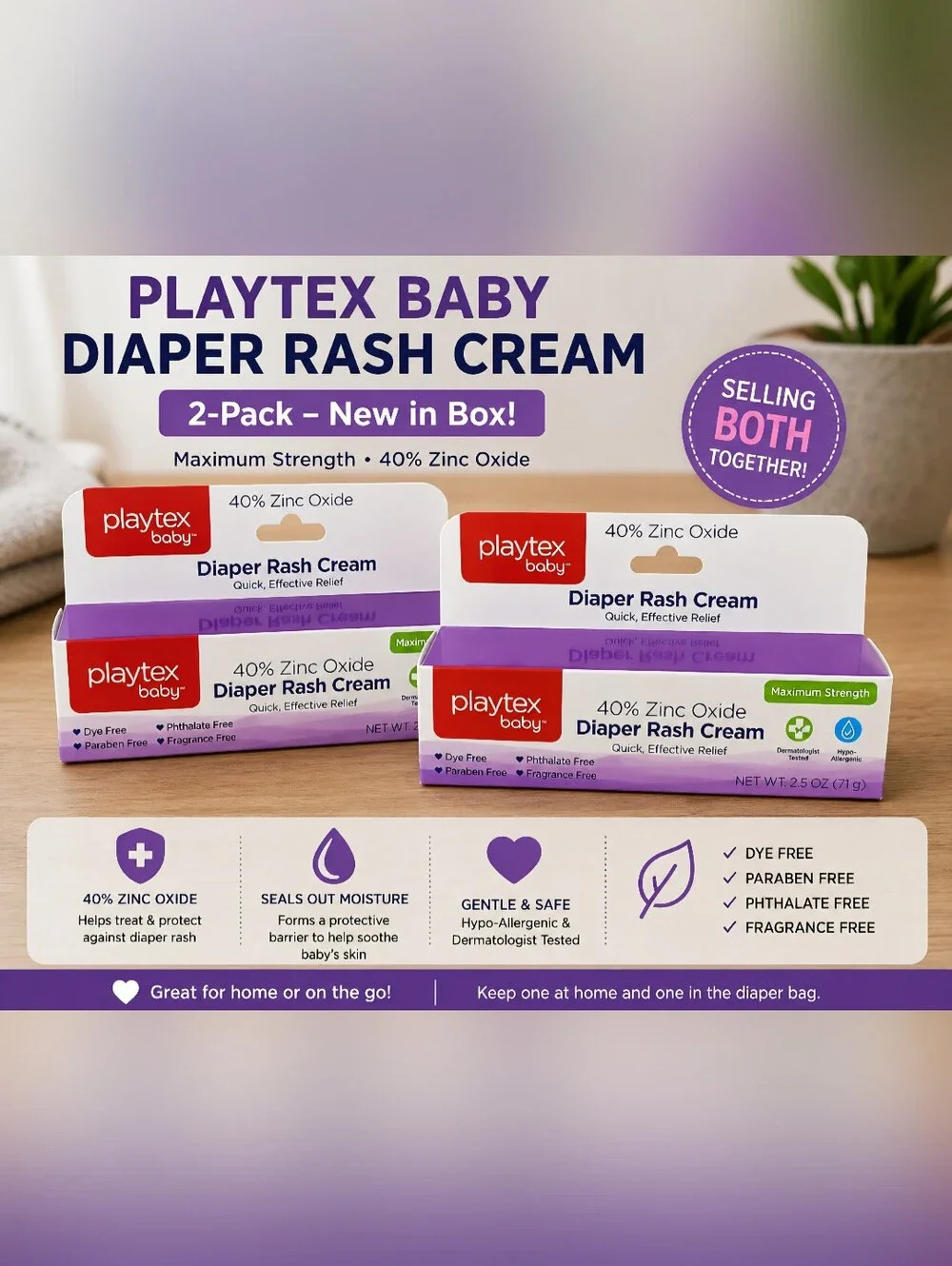 Playtex Baby Purple and White Diaper Rash Cream 2-Pack